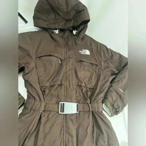 The North Face Goose Down Fur Hood Buckle Jacket Coat Hyvent Woman’s XS Brown B - Picture 12 of 13